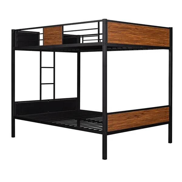 Full-over-full bunk bed modern style steel frame bunk bed with safety rail, built-in ladder for bedroom, dorm, boys, girls, adults