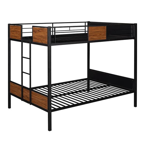 Full-over-full bunk bed modern style steel frame bunk bed with safety rail, built-in ladder for bedroom, dorm, boys, girls, adults