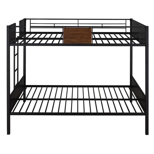 Full-over-full bunk bed modern style steel frame bunk bed with safety rail, built-in ladder for bedroom, dorm, boys, girls, adults