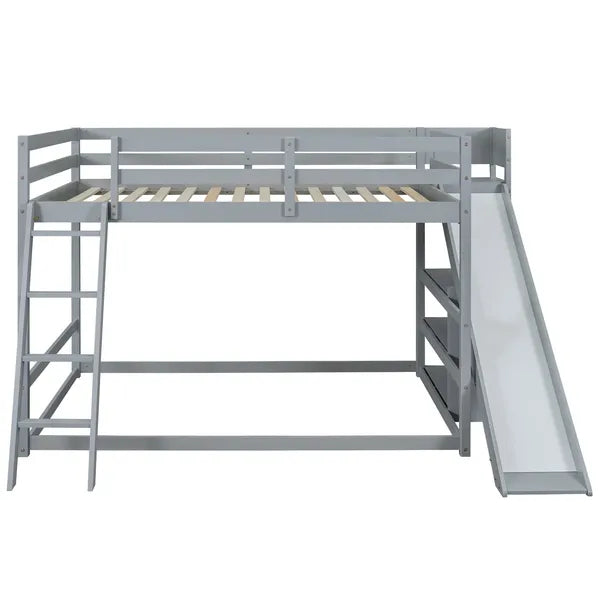 Full over Full Bunk Bed with Ladder, Slide and Shelves