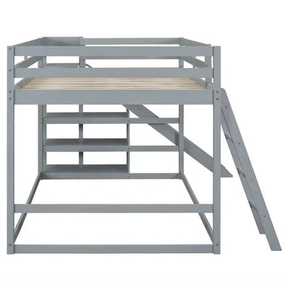 Full over Full Bunk Bed with Ladder, Slide and Shelves