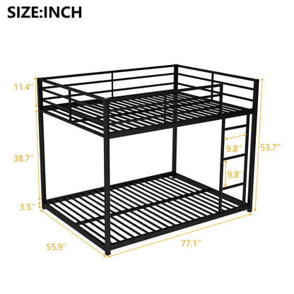 Full-Over-Full Low Metal Bunk Bed, Includes Ladder, Classic Black Finish