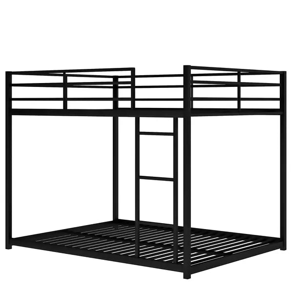 Full-Over-Full Low Metal Bunk Bed, Includes Ladder, Classic Black Finish