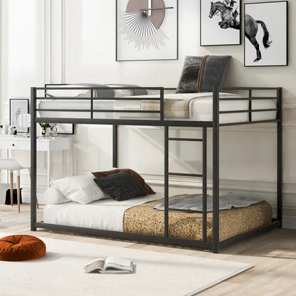 Full-Over-Full Low Metal Bunk Bed, Includes Ladder, Classic Black Finish