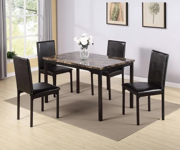 Furniture 5 Piece Metal Dinette Set with Faux Marble Top - Black; dinning set; table&4 chairs