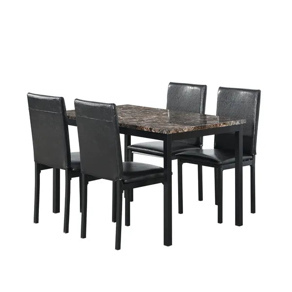 Furniture 5 Piece Metal Dinette Set with Faux Marble Top - Black; dinning set; table&4 chairs