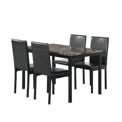 Furniture 5 Piece Metal Dinette Set with Faux Marble Top - Black; dinning set; table&4 chairs