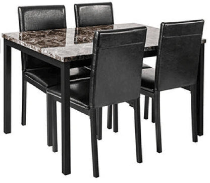 Furniture 5 Piece Metal Dinette Set with Faux Marble Top - Black; dinning set; table&4 chairs