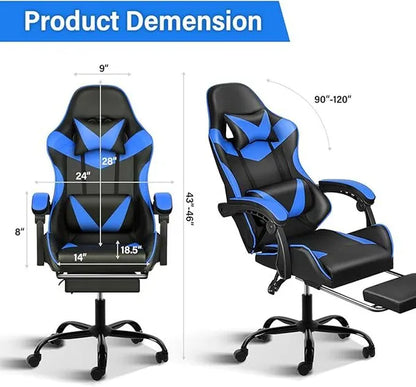 Gaming Chair, Backrest and Seat Height Adjustable Swivel Recliner Racing Office Computer Ergonomic Video Game Chair with Footrest and Lumbar Support, Black/Blue