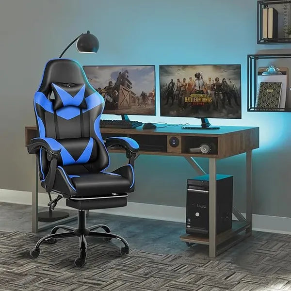 Gaming Chair, Backrest and Seat Height Adjustable Swivel Recliner Racing Office Computer Ergonomic Video Game Chair with Footrest and Lumbar Support, Black/Blue