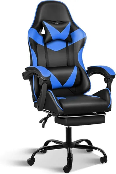 Gaming Chair, Backrest and Seat Height Adjustable Swivel Recliner Racing Office Computer Ergonomic Video Game Chair with Footrest and Lumbar Support, Black/Blue