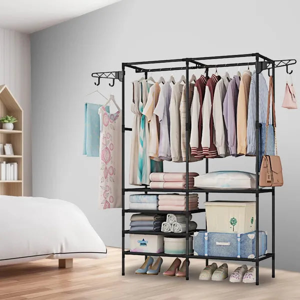 Garment Racks For Hanging Clothes, Freestanding Closet Wardrobe 66x42x14in, Clothing Shoe Organizer With 6 Shelves For Bedroom