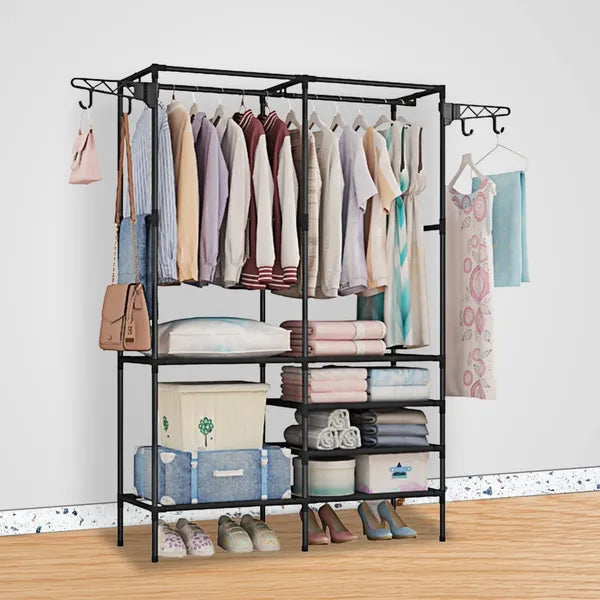 Garment Racks For Hanging Clothes, Freestanding Closet Wardrobe 66x42x14in, Clothing Shoe Organizer With 6 Shelves For Bedroom