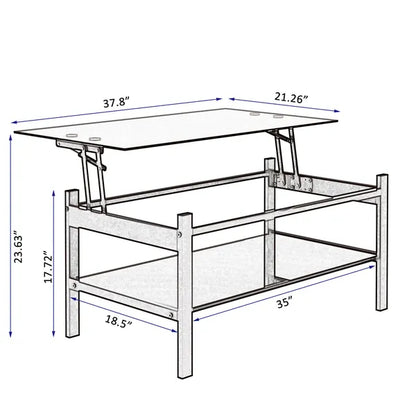 Glass Lift Top Coffee Table;  Modern Simple 2-Layer Tempered Glass Coffee Table for Living Room;  Black