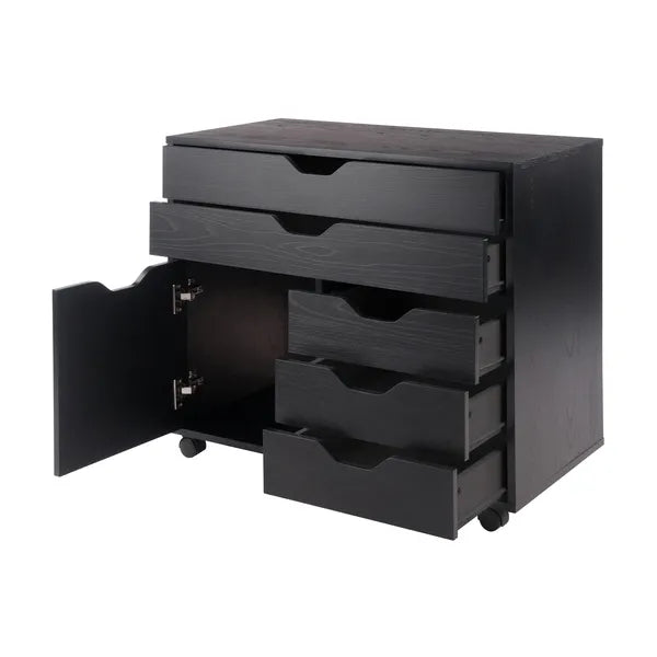 Halifax Wide Storage Cabinet; 3-Small & 2-Wide Drawers; Black