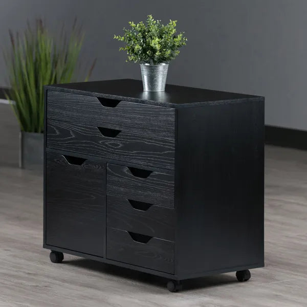 Halifax Wide Storage Cabinet; 3-Small & 2-Wide Drawers; Black