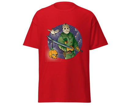 Halloween jason with spear fashion red t-shirt merchyprint, size M