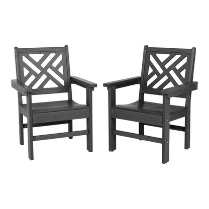 HDPE Outdoor Dining Chairs, Set of 2, Patio Garden Chairs, Porch Chairs, Weather Resistant, Black