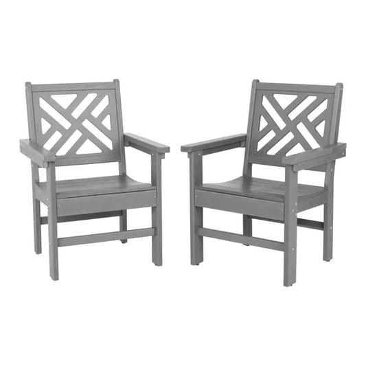 HDPE Outdoor Dining Chairs, Set of 2, Patio Garden Chairs, Porch Chairs, Weather Resistant, Grey