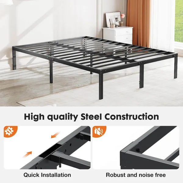 Heavy Duty Metal Bed Frame with Sturdy Steel Slat Support,QUEEN