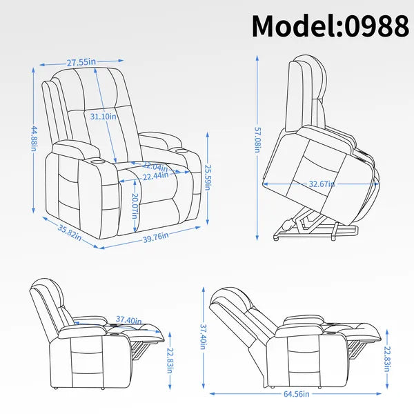 Infinite Position Single Motor Up to 350 LBS Power Lift Recliner Chair for Elderly, Heavy Duty Motion Mechanism with 8-Point Vibration Massage and Lumbar Heating, USB Charging Port, Cup Holders, Brown