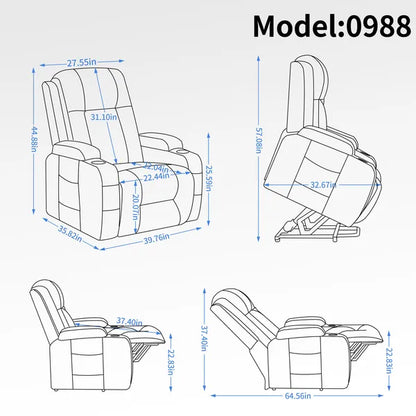 Infinite Position Single Motor Up to 350 LBS Power Lift Recliner Chair for Elderly, Heavy Duty Motion Mechanism with 8-Point Vibration Massage and Lumbar Heating, USB Charging Port, Cup Holders, Brown