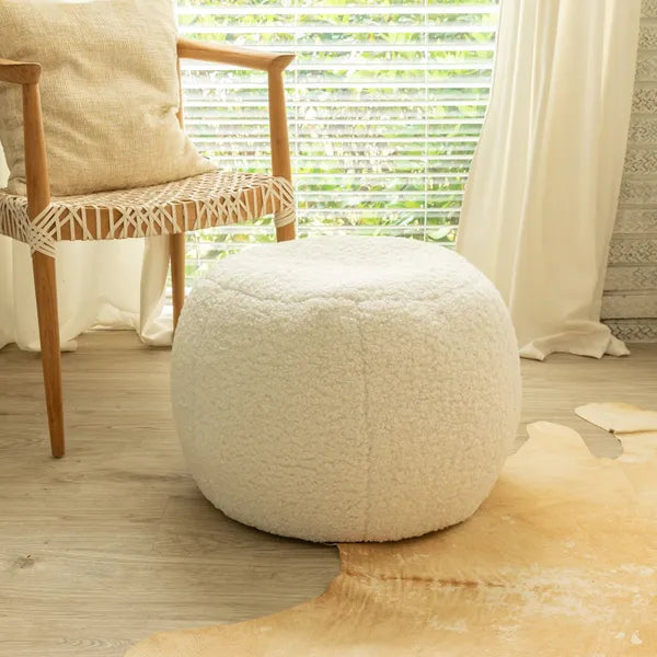 Jaxx Ellis Ottoman Shearling Faux-Lamb Plush Pouf for Modern Interior Design, Small, Cloud