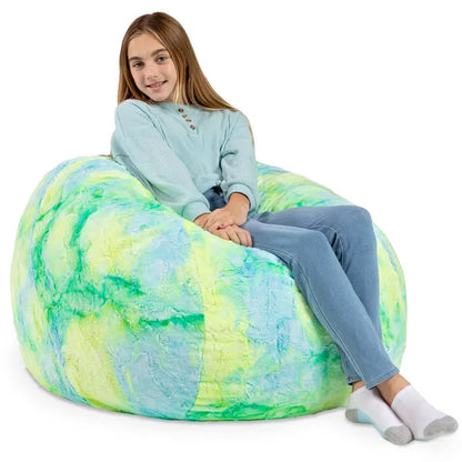 Jaxx Saxx 3 Foot Bean Bag Chair - Faux Fur - Fun Colors, Firefly Yellow