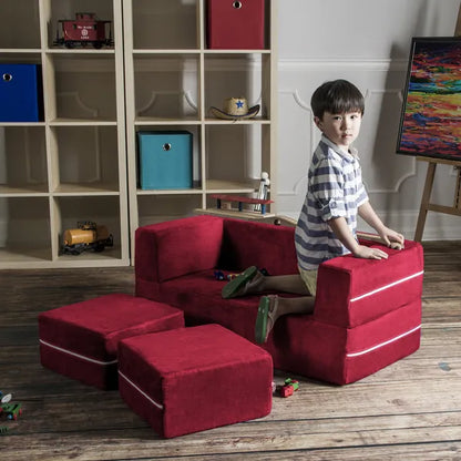 Jaxx Zipline Modular Kids Loveseat & Ottomans, Cherry