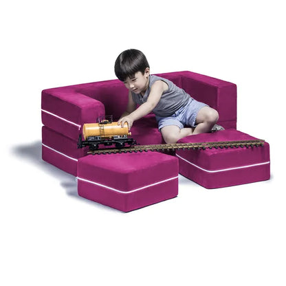 Jaxx Zipline Modular Kids Loveseat & Ottomans, Fuchsia