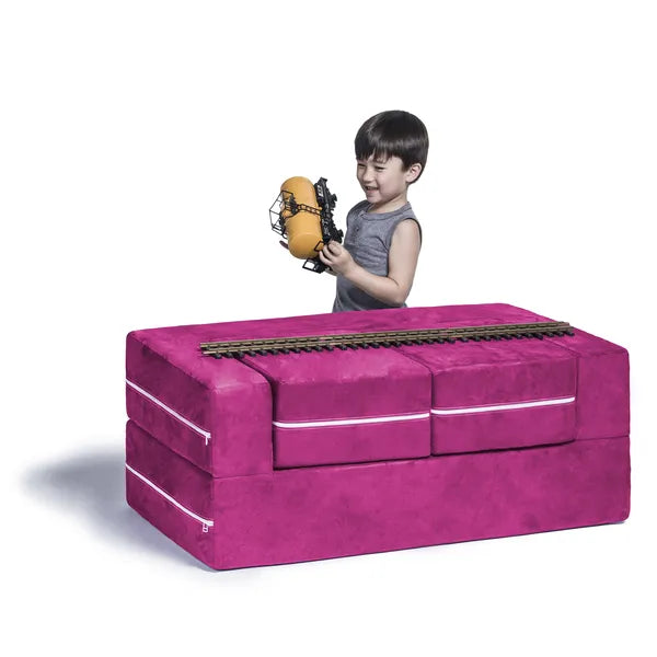 Jaxx Zipline Modular Kids Loveseat & Ottomans, Fuchsia