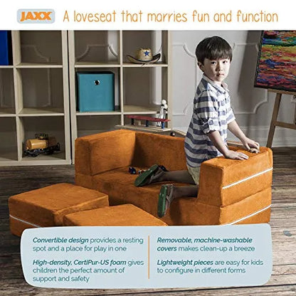 Jaxx Zipline Modular Kids Loveseat & Ottomans, Platinum