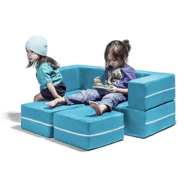 Jaxx Zipline Modular Kids Loveseat & Ottomans, Teal