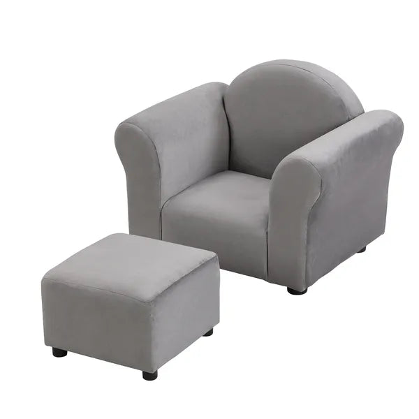 Kids Chair, Kids Upholstered Couch with ottoman, Dark Gray