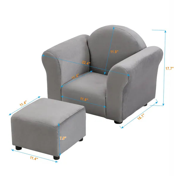 Kids Chair, Kids Upholstered Couch with ottoman, Dark Gray