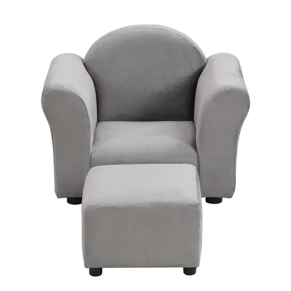 Kids Chair, Kids Upholstered Couch with ottoman, Dark Gray