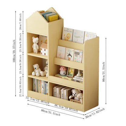 Kids Wooden Bookshelf Toy Storage Organizer with Bookcase, Kid's Storage Unit with 6 Compartments, Children Multi Shelf for Books, Toys Shelf