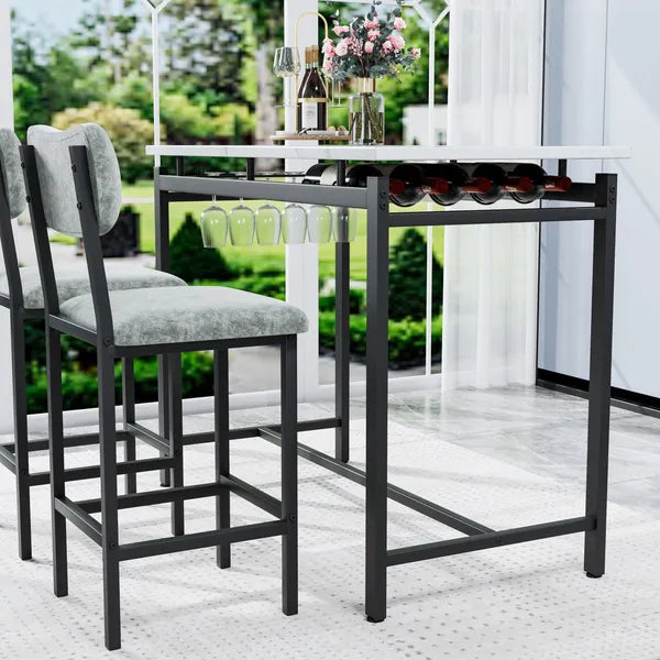 Kitchen Table Set, Dining Table and Chairs for 2, 3 Piece Dining Room Table Set with 2 Upholstered Chairs, Bar Dining Table Set for Small Spaces, Apartment, Breakfast, Pub, Rustic Black