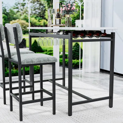 Kitchen Table Set, Dining Table and Chairs for 2, 3 Piece Dining Room Table Set with 2 Upholstered Chairs, Bar Dining Table Set for Small Spaces, Apartment, Breakfast, Pub, Rustic Black