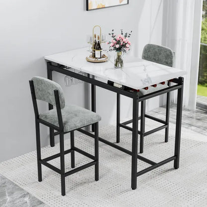 Kitchen Table Set, Dining Table and Chairs for 2, 3 Piece Dining Room Table Set with 2 Upholstered Chairs, Bar Dining Table Set for Small Spaces, Apartment, Breakfast, Pub, Rustic Black