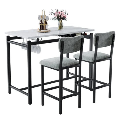 Kitchen Table Set, Dining Table and Chairs for 2, 3 Piece Dining Room Table Set with 2 Upholstered Chairs, Bar Dining Table Set for Small Spaces, Apartment, Breakfast, Pub, Rustic Black