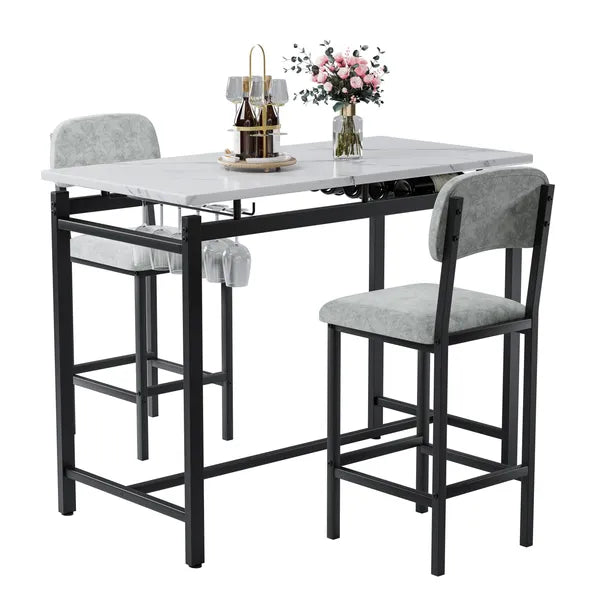 Kitchen Table Set, Dining Table and Chairs for 2, 3 Piece Dining Room Table Set with 2 Upholstered Chairs, Bar Dining Table Set for Small Spaces, Apartment, Breakfast, Pub, Rustic Black