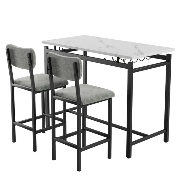 Kitchen Table Set, Dining Table and Chairs for 2, 3 Piece Dining Room Table Set with 2 Upholstered Chairs, Bar Dining Table Set for Small Spaces, Apartment, Breakfast, Pub, Rustic Black