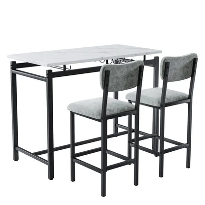 Kitchen Table Set, Dining Table and Chairs for 2, 3 Piece Dining Room Table Set with 2 Upholstered Chairs, Bar Dining Table Set for Small Spaces, Apartment, Breakfast, Pub, Rustic Black