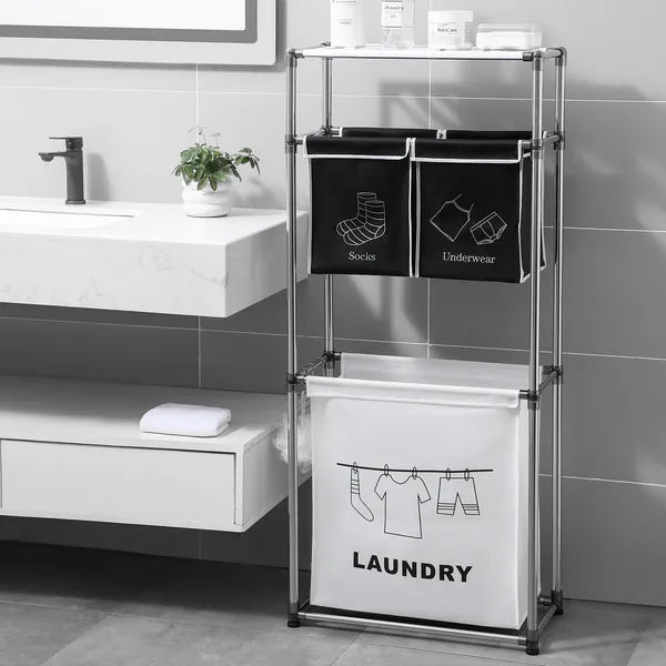 Laundry Hamper 3 Tier Laundry Sorter with 4 Removable Bags for Organizing Clothes, Laundry, Lights, Darks ,Three hooks