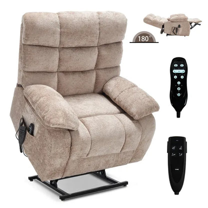 Lift Recliner Chair Heat Massage Dual Motor Infinite Position Up to 350 LBS Large Electric Power Lift Recliners with Power-Remote, Medium-firm and Heavy duty, Beige