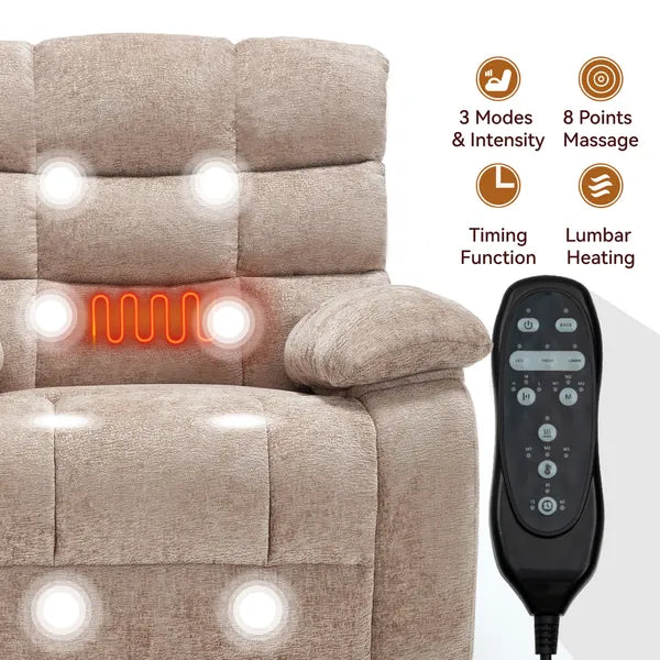 Lift Recliner Chair Heat Massage Dual Motor Infinite Position Up to 350 LBS Large Electric Power Lift Recliners with Power-Remote, Medium-firm and Heavy duty, Beige