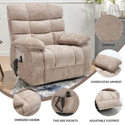 Lift Recliner Chair Heat Massage Dual Motor Infinite Position Up to 350 LBS Large Electric Power Lift Recliners with Power-Remote, Medium-firm and Heavy duty, Beige