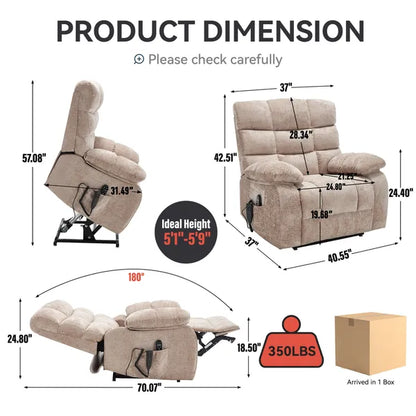 Lift Recliner Chair Heat Massage Dual Motor Infinite Position Up to 350 LBS Large Electric Power Lift Recliners with Power-Remote, Medium-firm and Heavy duty, Beige