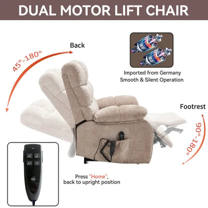 Lift Recliner Chair Heat Massage Dual Motor Infinite Position Up to 350 LBS Large Electric Power Lift Recliners with Power-Remote, Medium-firm and Heavy duty, Beige